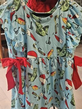 Girls' Fishing Lure Print Short Set with Red Ties
